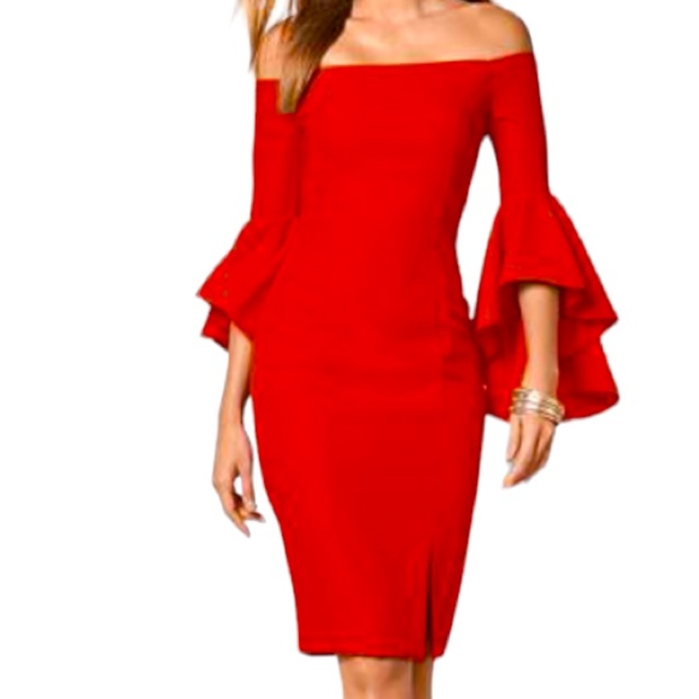 NWT Venus | Ruffle Sleeve Bodycon Boatneck Dress | size 6